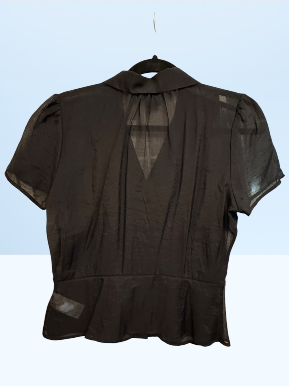 GAP Black Semi Sheer Voile Peplum Button-Front Short Sleeve Top Size S NWT - Picture 7 of 8